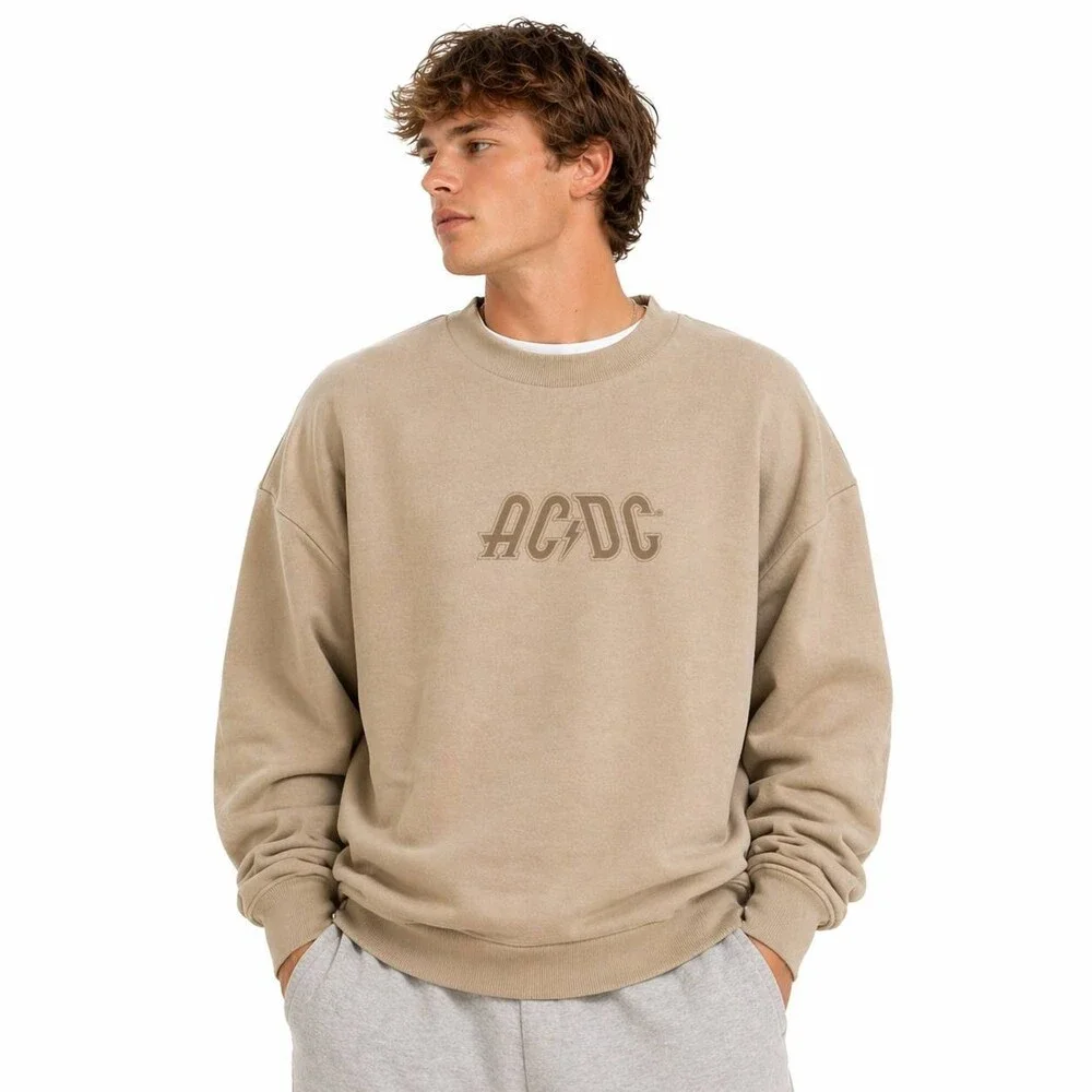 AC/DC High Voltage Graphic Crewneck Sweatshirt Tan M NWOT $46 - Picture 1 of 6
